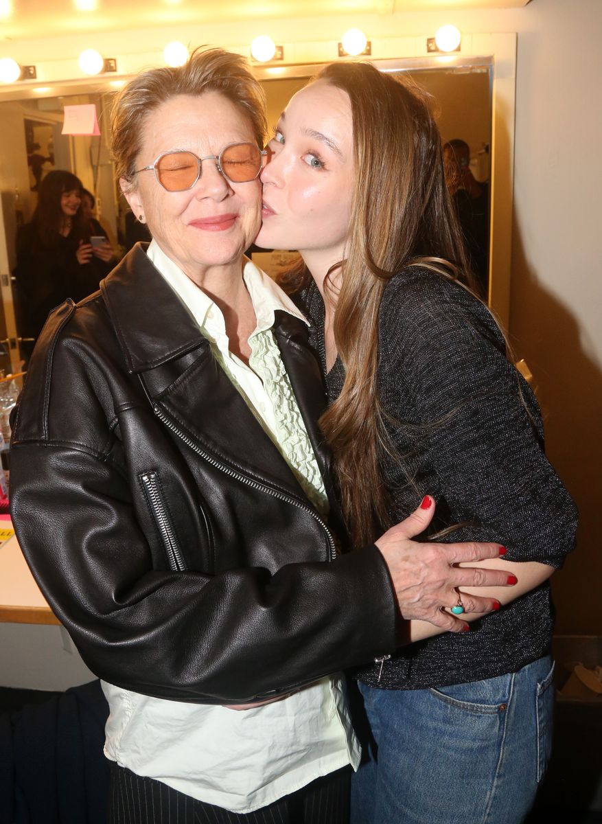 Annette Bening visiting her daughter backstage at the Broadway show "Appropriate"