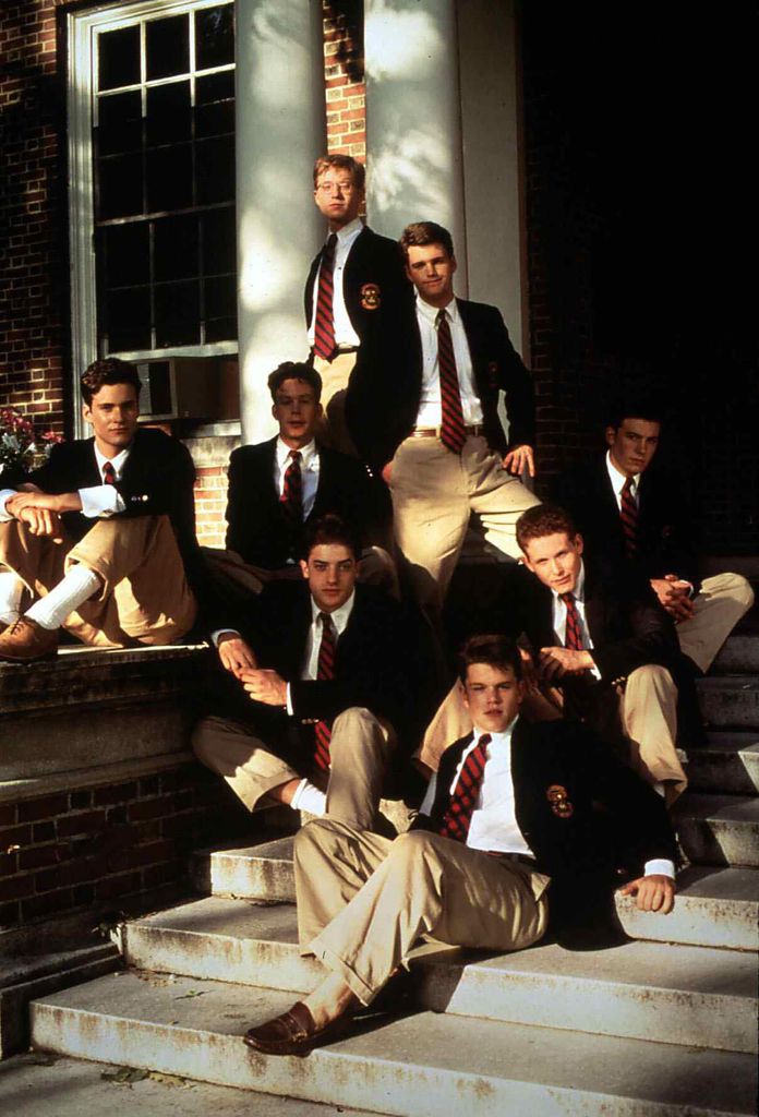 David Green (Brendan Fraser), Charlie Dillon (Matt Damon, m), Jack Connors (Cole Hauser, r) hinten vl: Van Kelt (Randall Batinkoff), McGivern (Andrew Lowery), McGoo (Anthony Rapp), Reece (Chris O'Donnell), Chesty (Ben Affleck) , 1992, School Ties
