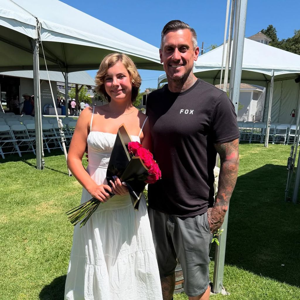 Carey Hart and his daughter Willow pose for a photo at a school event, shared on Instagram