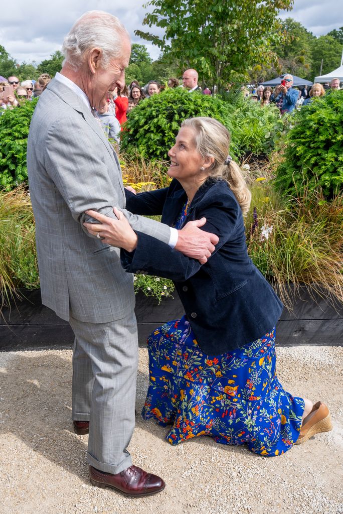 Duchess Sophie coming very close to losing her shoe whilst meeting King Charles