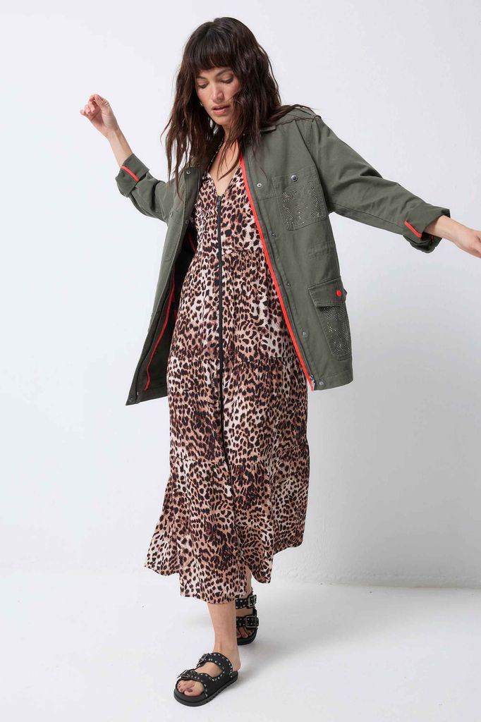 Khaki with Studded Bolt Utility Jacket