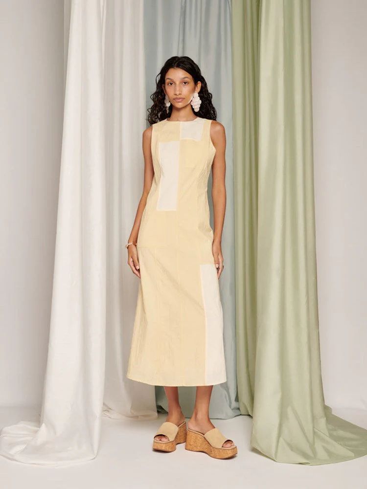 Ghospell Solana Midi Dress in butter yellow