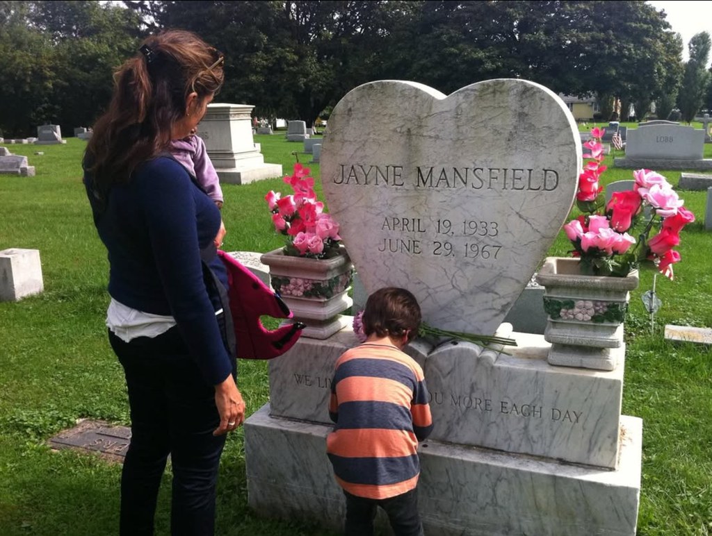 Photo shared by Mariska Hargitay with her two kids visiting her mom's grave