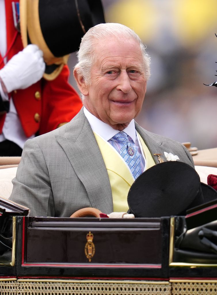 King Charles III arrives by royal carriage during day five of Royal Ascot at Ascot Racecourse, Berkshire