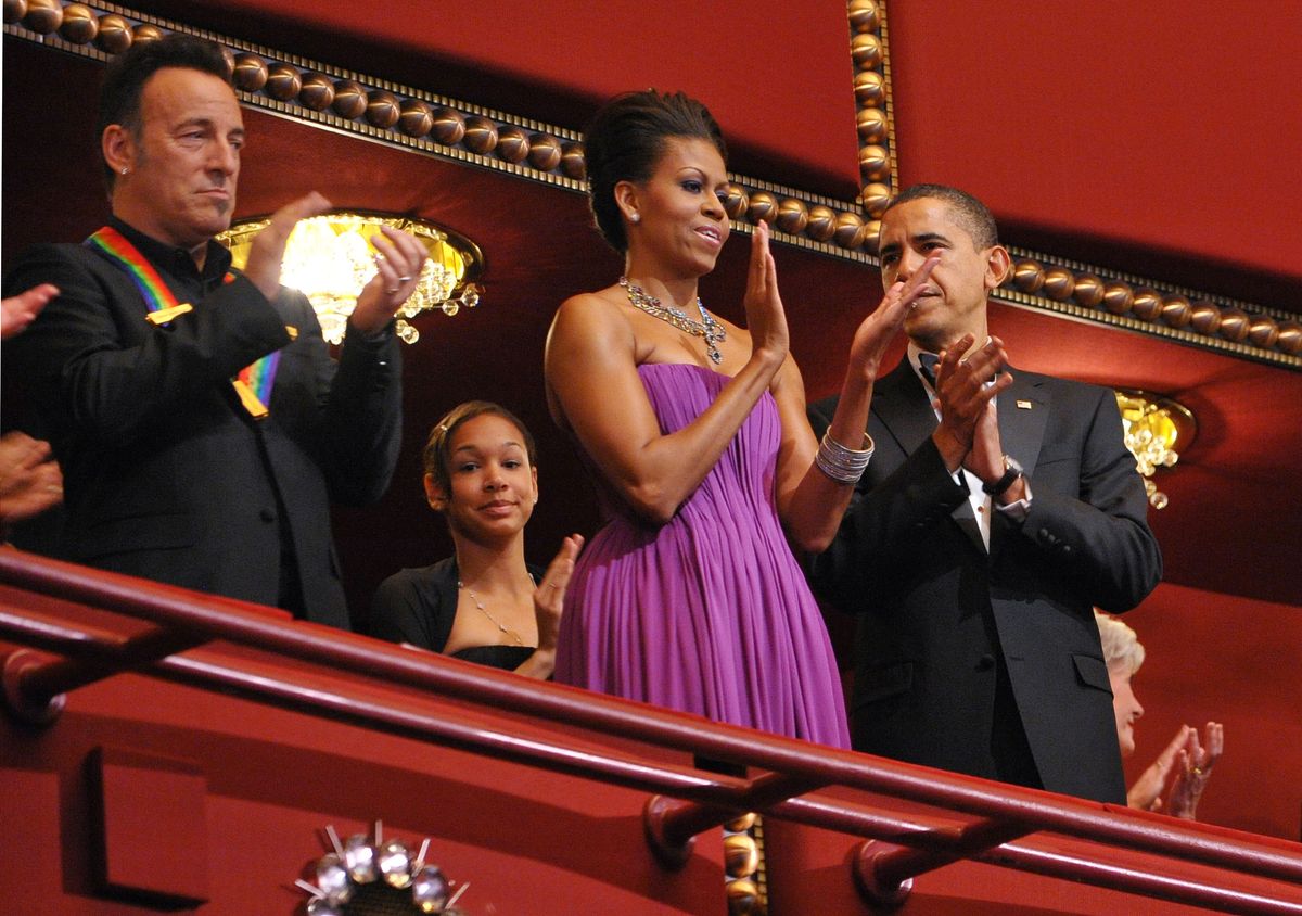 President Barack Obama and First Lady Michelle Obama with singer and songwriter Bruce Springsteen in 2009