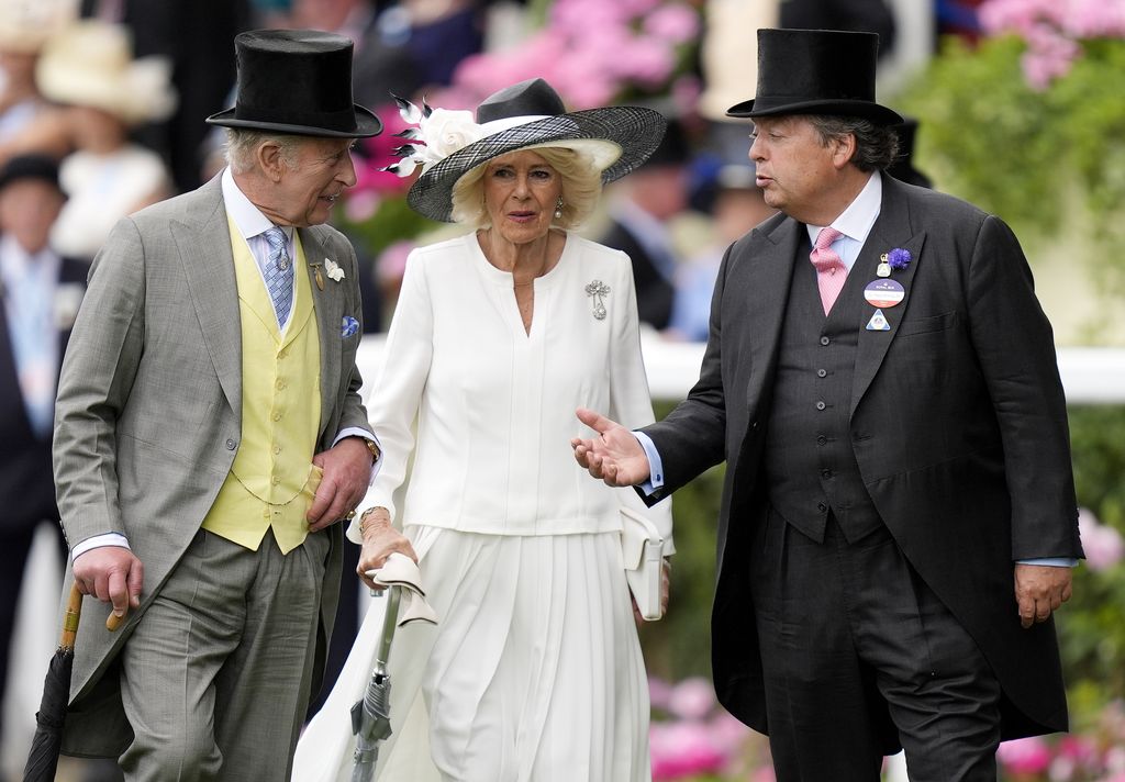 King Charles III, Queen Camilla and His Majesty's Representative Sir Francis Brooke (right) during day five of Royal Ascot at Ascot Racecourse, Berkshire