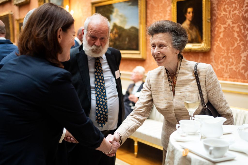 Princess Anne shaking hands with a woman