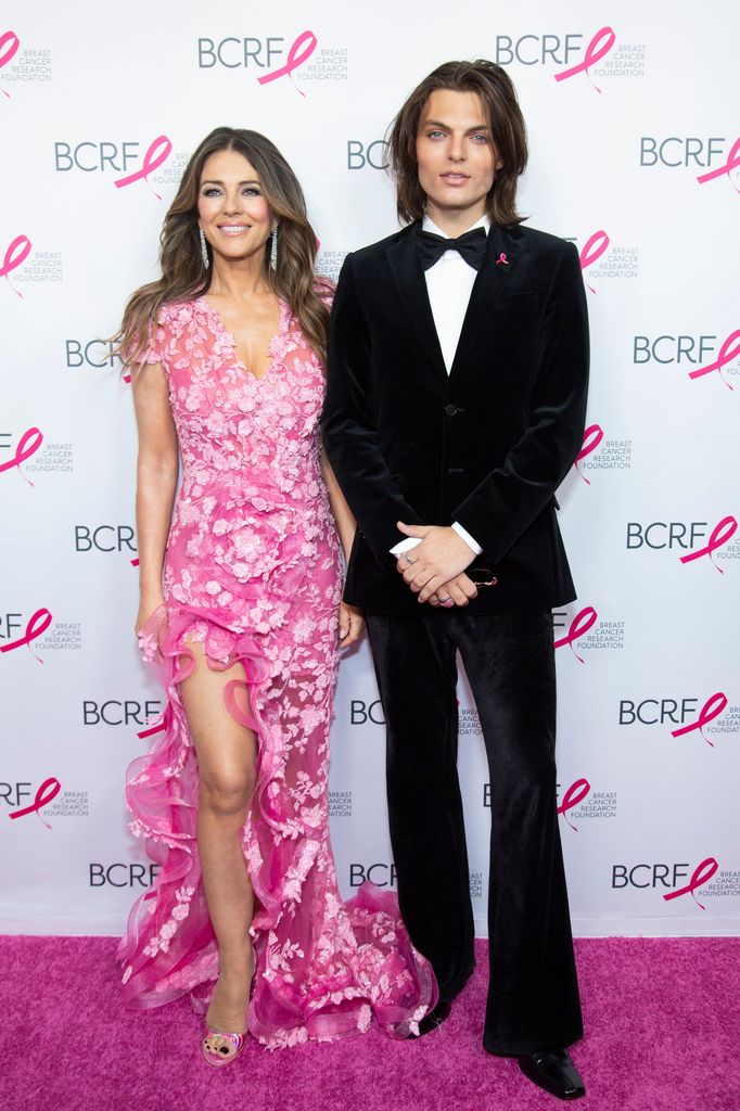 Elizabeth and Damian Hurley attend the 2025 Breast Cancer Research Foundation's 'Hot Pink Party' at The Glasshouse on May 13, 2025 i
