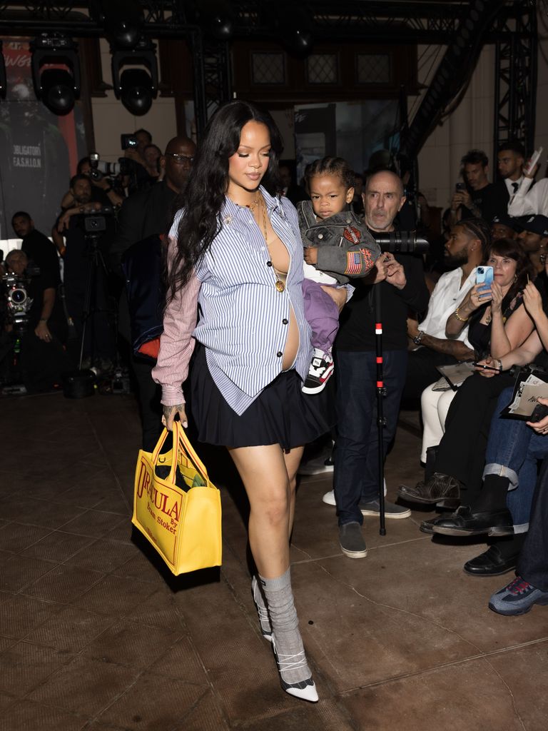 Rihanna and son Riot attend the AWGE Menswear Spring/Summer 2026 show as part of Paris Fashion Week on June 27, 2025 in Paris, France