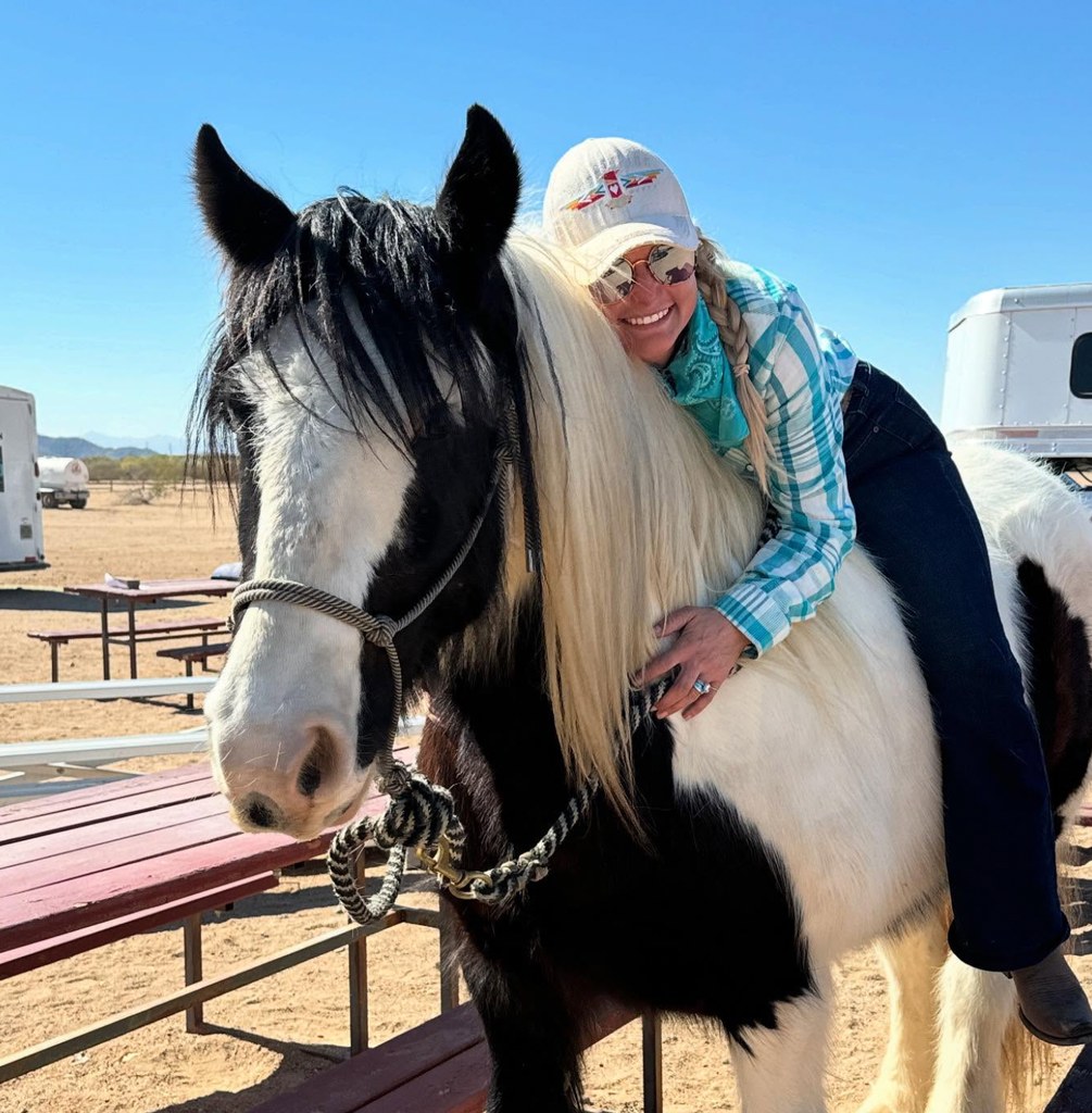 Photo shared by Miranda Lambert in which she is riding on a horse