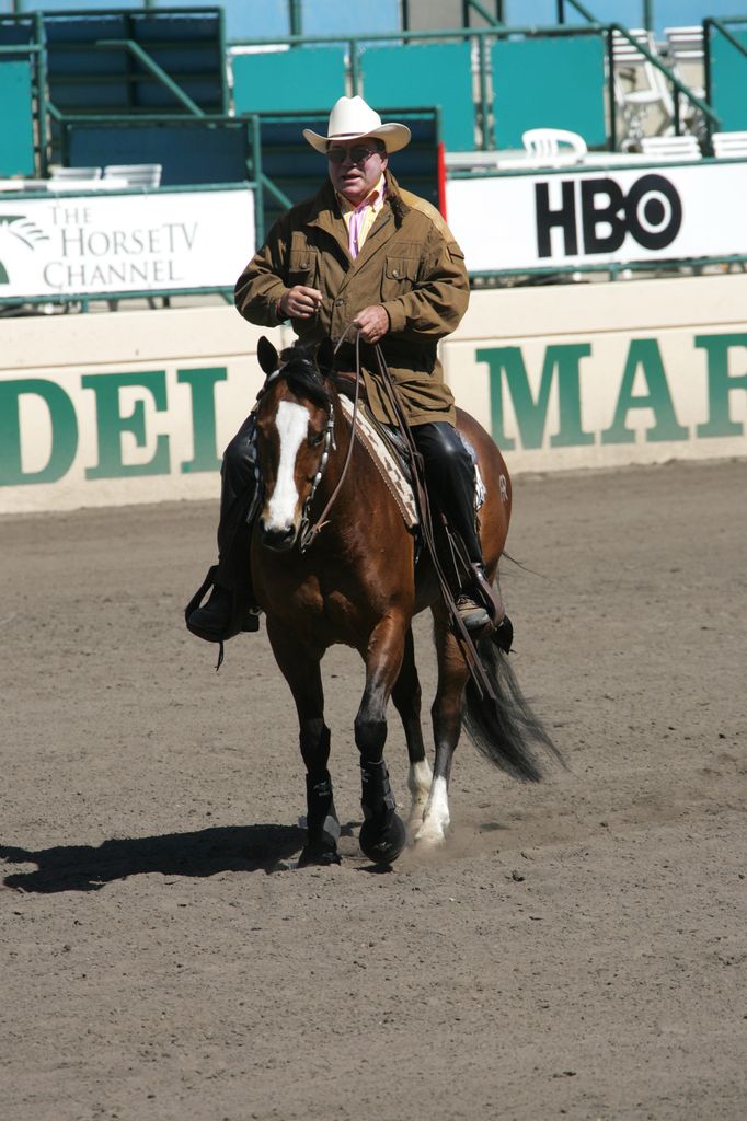 William Shatner rides a horse during William Shatner at Reigning Competition at the Del Mar Equestrian Center at Del Mar Equestrian Center
