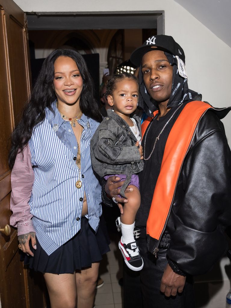 Rihanna, Riot and ASAP Rocky attend the AWGE Menswear Spring/Summer 2026 show as part of Paris Fashion Week on June 27, 2025 in Paris, France