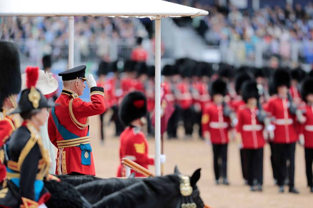King Charles saluting at Trooping the Colour 2024