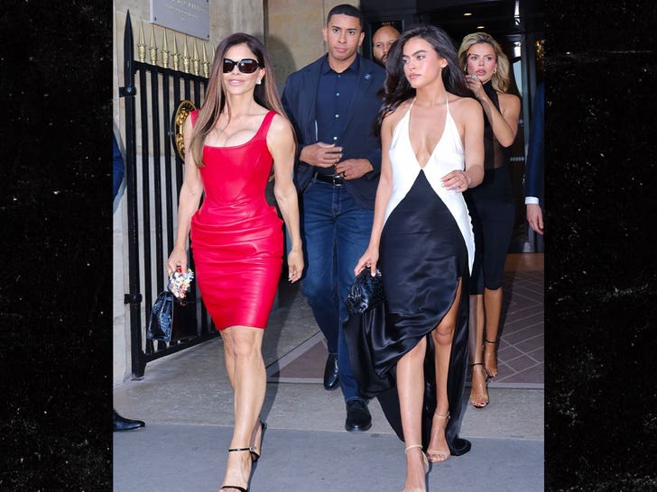 Lauren Sanchez, Brooks Nader, and sister Sarah Jane Nader step out for dinner in Paris backgrid