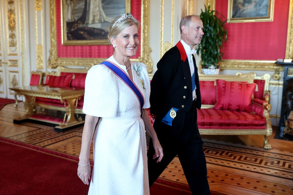 Duchess Sophie and Prince Edward, Duke of Edinburgh attend the State Banquet at Windsor Castle on July 08, 2025 in Windsor, England. President Emmanuel Macron and Mrs Brigitte Macron visit the UK in the first visit State Visit made by France in 17 years. They are staying at Windsor Castle, hosted by King Charles III and Queen Camilla, and a banquet will be held there in their honour. The Macrons will visit Imperial College, and the President will address Parliament during his stay. 