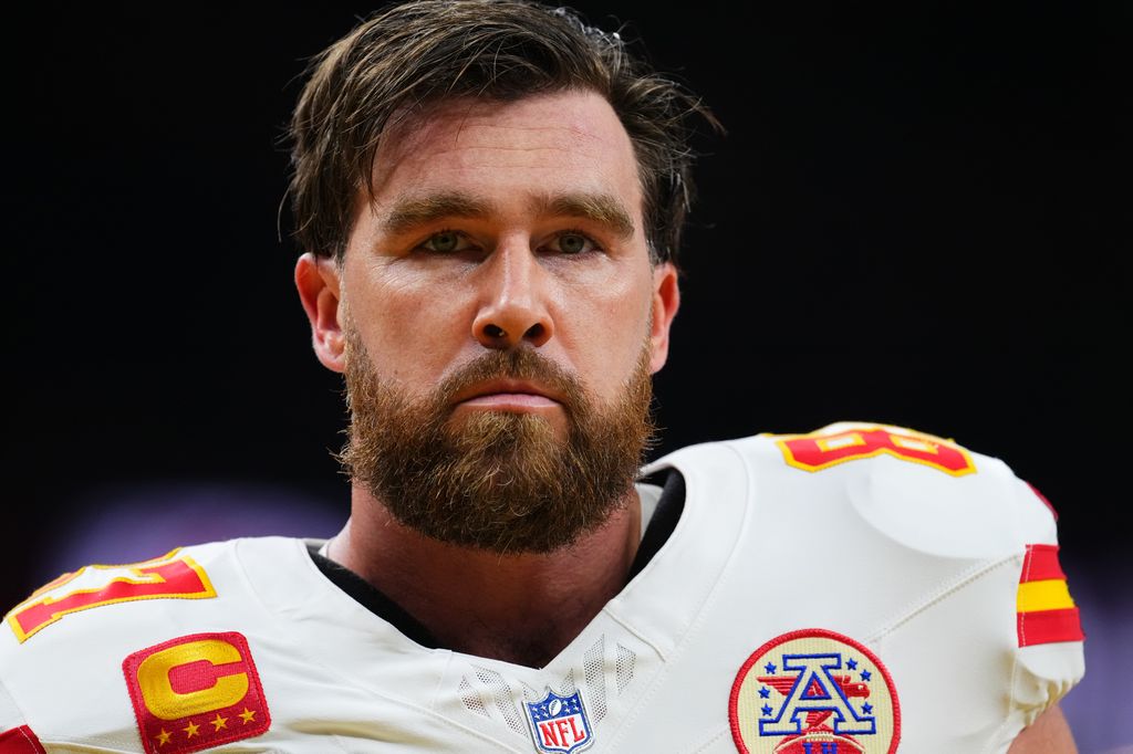 Travis Kelce #87 of the Kansas City Chiefs looks on prior to Super Bowl LIX against the Philadelphia Eagles at Caesars Superdome on February 9, 2025 in New Orleans, Louisiana. (Photo by Cooper Neill/Getty Images)
