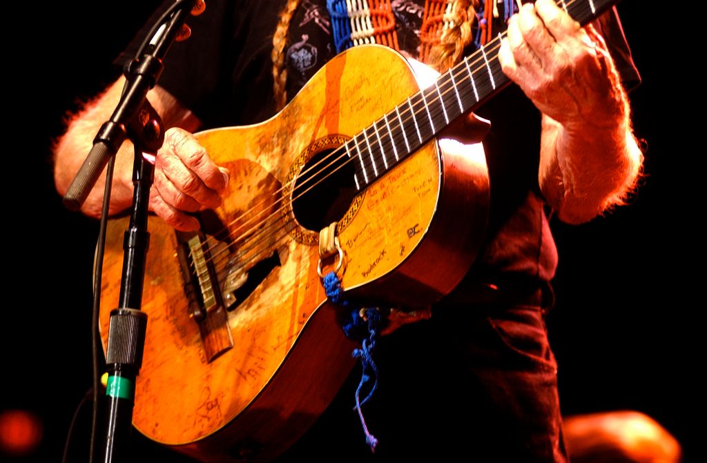 Willie Nelson performs Saturday night at the Sovereign Center as part of the Last of the Breed tour with Ray Price and Merle Haggard.  His 1969 Martin N-20 guitar, which he has named "Trigger" is a big part of Willie's sound.  9/8/2007
