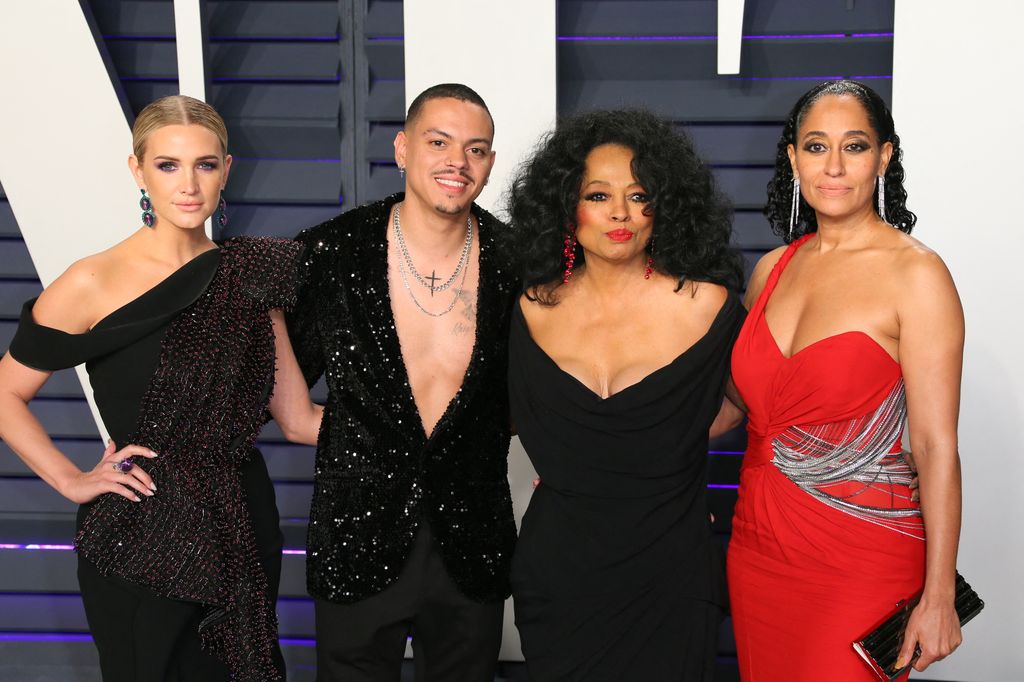 Ashlee Simpson, Evan Ross, Diana Ross, and Tracee Ellis Ross arrive for the 2019 Vanity Fair Oscar Party at the Wallis Annenberg Center for the Performing Arts on February 24, 2019 in Beverly Hills, California