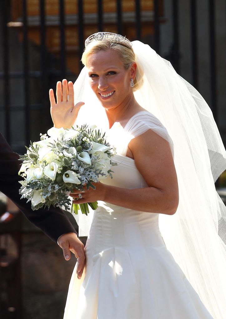 Zara Tindall wearing wedding dress and diamond tiara