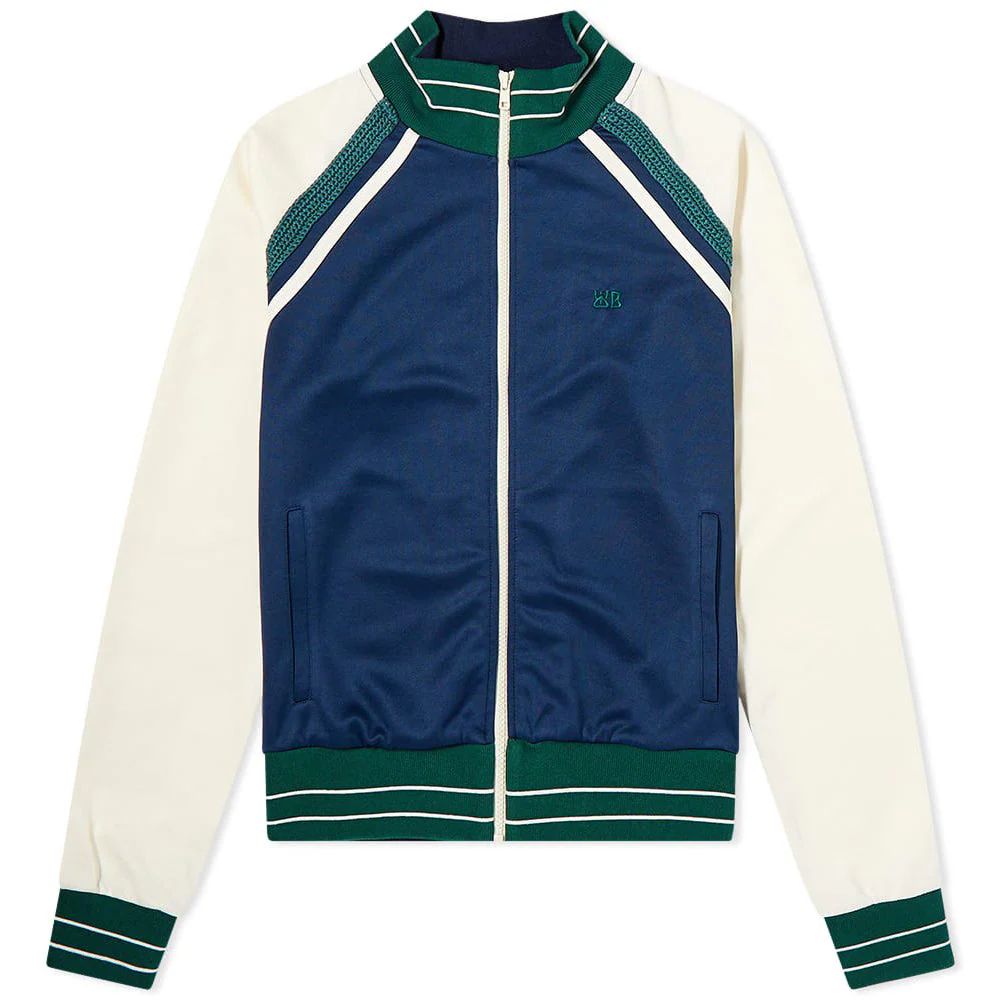 track top in blue green and white