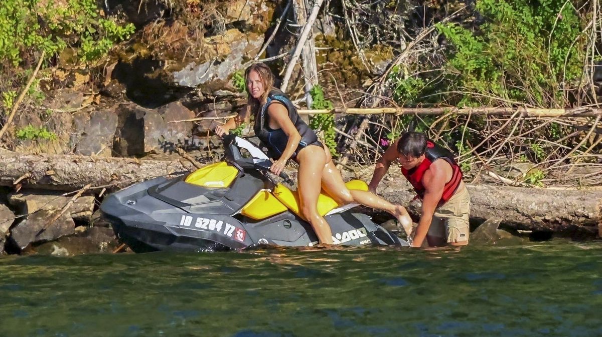 Sydney Sweeney and the mystery man shared special moments, including a thrilling rope swing jump off a cliff and a playful jet ski ride
