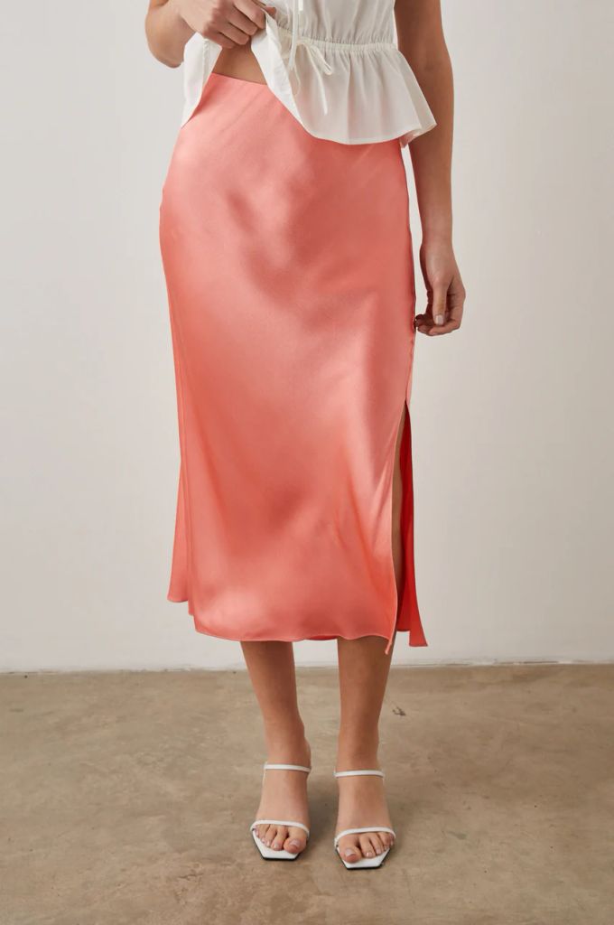 coral midi skirt in satin