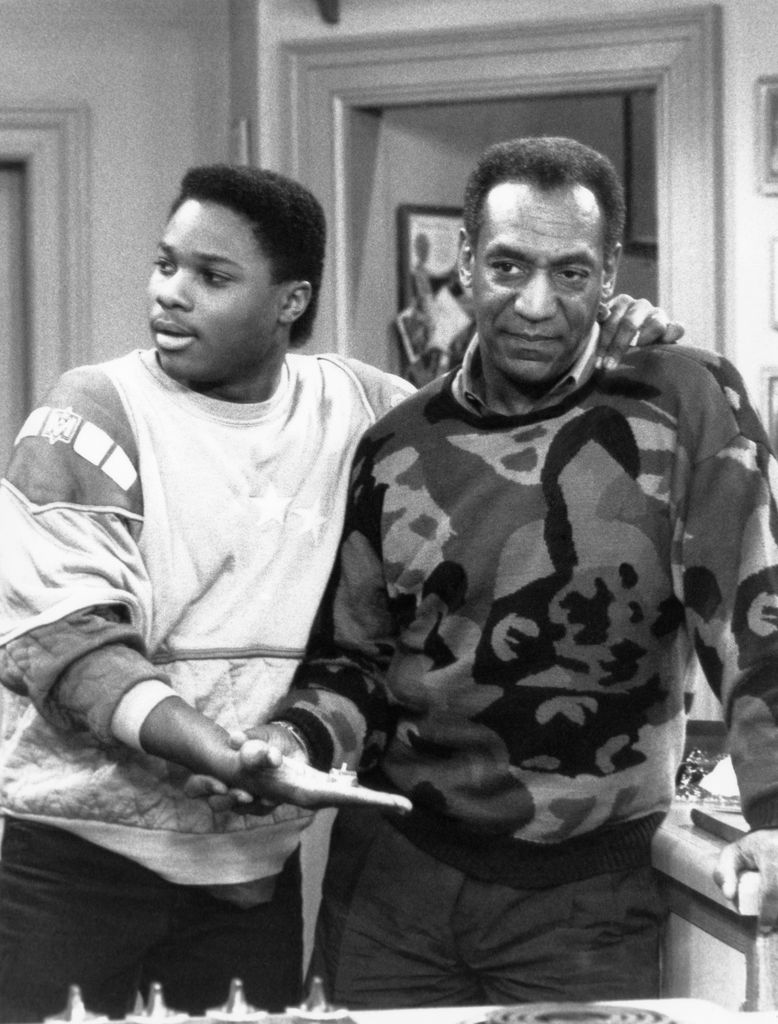Malcolm-Jamal Warner as Theodore 'Theo' Huxtable, Bill Cosby as Dr. Heathcliff 'Cliff' Huxtable on The Cosby Show, 1987