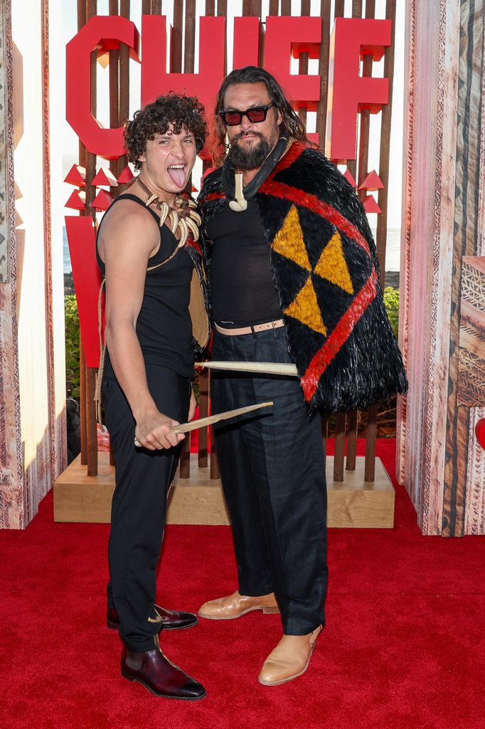 Nakoa-Wolf Momoa and Jason Momoa at the premiere of "Chief of War"