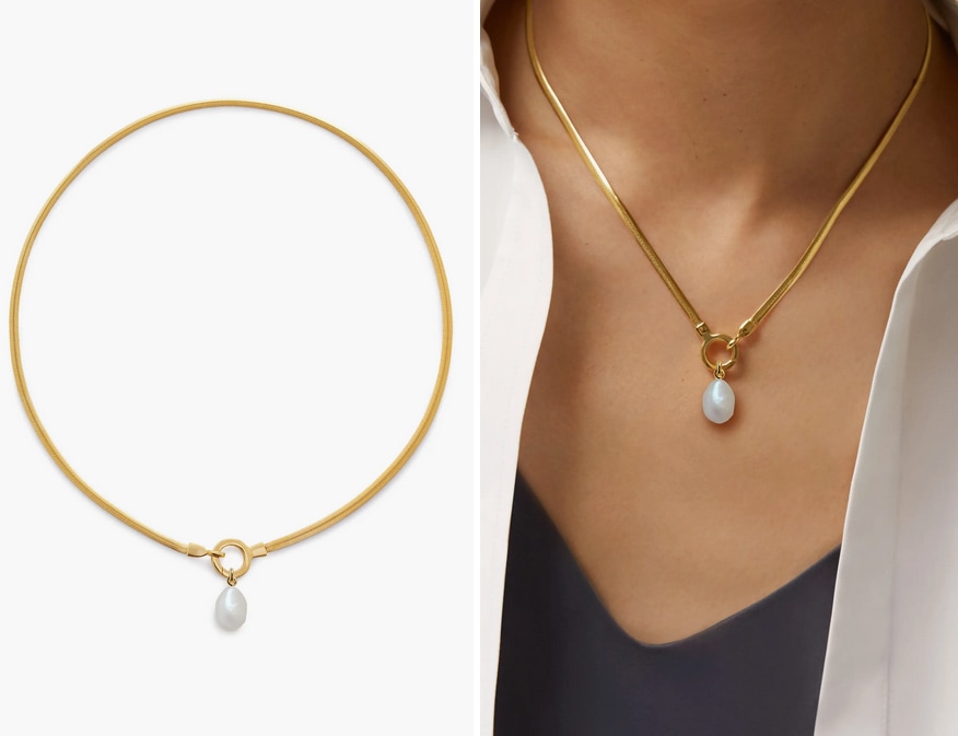 monica vinader Nura Pearl Pendant Snake Chain Necklace.p