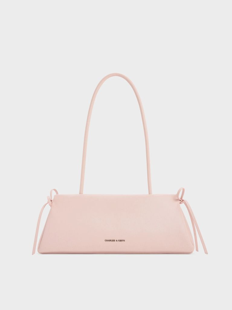 Hazel Bow Elongated Trapeze Shoulder Bag - Soft Pink
