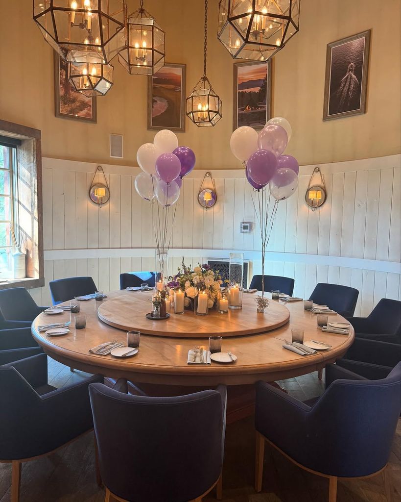 Rhea Durham shares a photo of the table setting with balloons at her birthday party in Idaho, posted on Instagram
