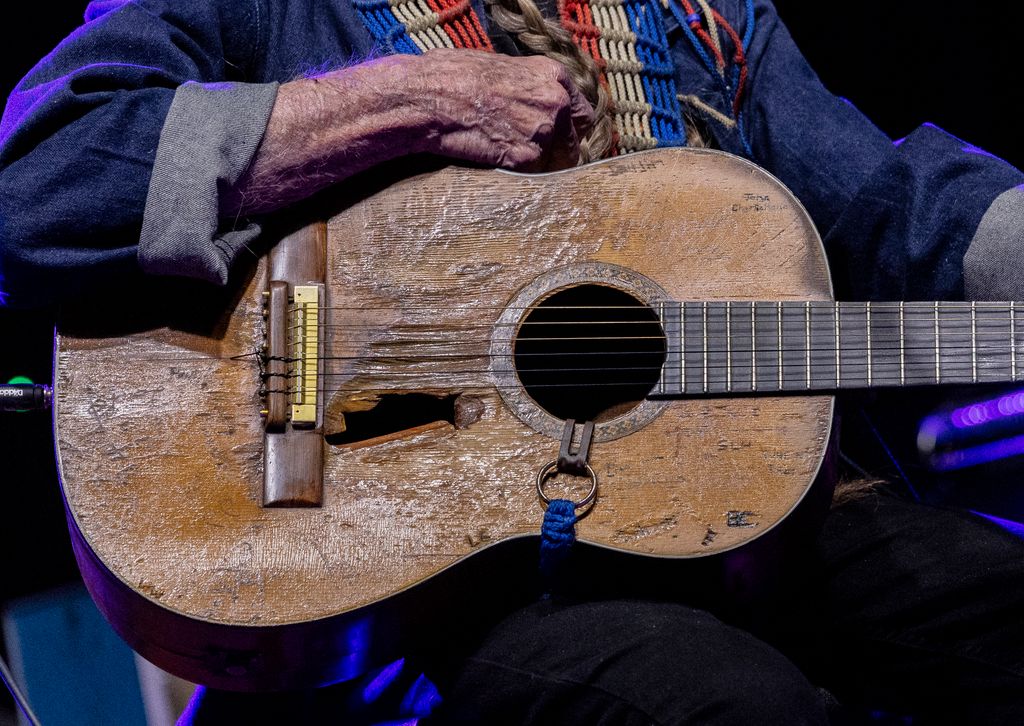 Willie Nelson's guitar Trigger seen here pduring Luck Reunion at Luck Ranch on March 13, 2025 in Spicewood, Texas