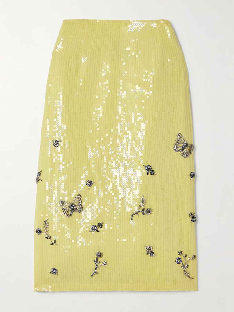 Blossom crystal-embellished sequined tulle midi skirt