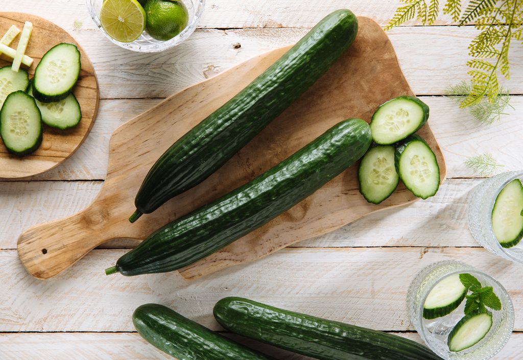 Cucumber sliced on the cutting board