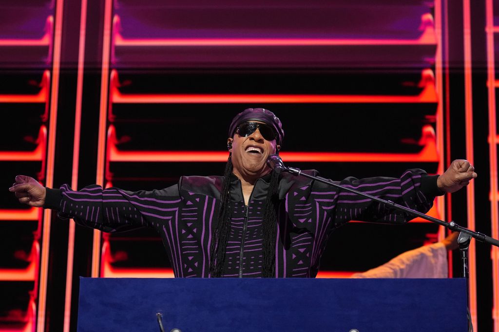 Musician Stevie Wonder performs on stage during the third day of the Democratic National Convention at the United Center on August 21, 2024 in Chicago, Illinois. Delegates, politicians, and Democratic Party supporters are in Chicago for the convention, concluding with current Vice President Kamala Harris accepting her party's presidential nomination. The DNC takes place from August 19-22.