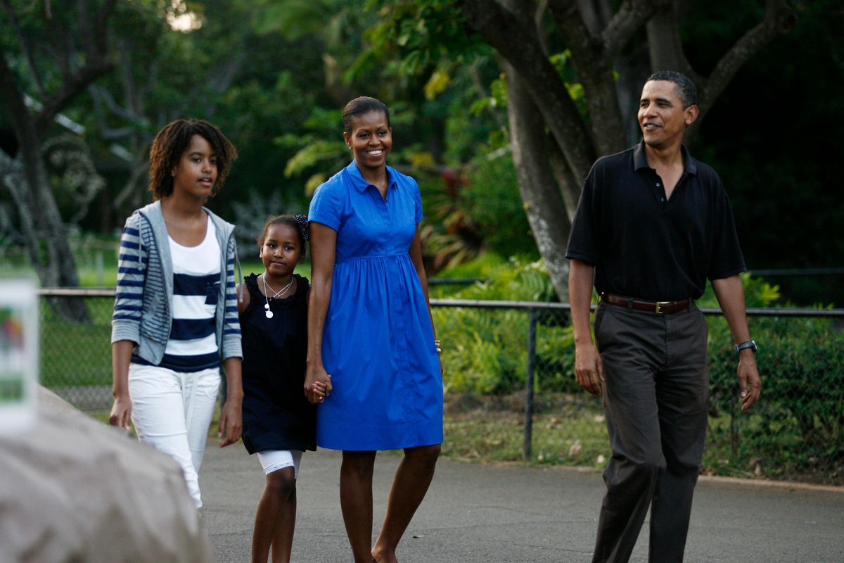 Barack Obama, Michelle Obama and their two daughters Malia and Sasha