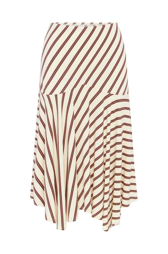 with jean striped asymmetric skirt