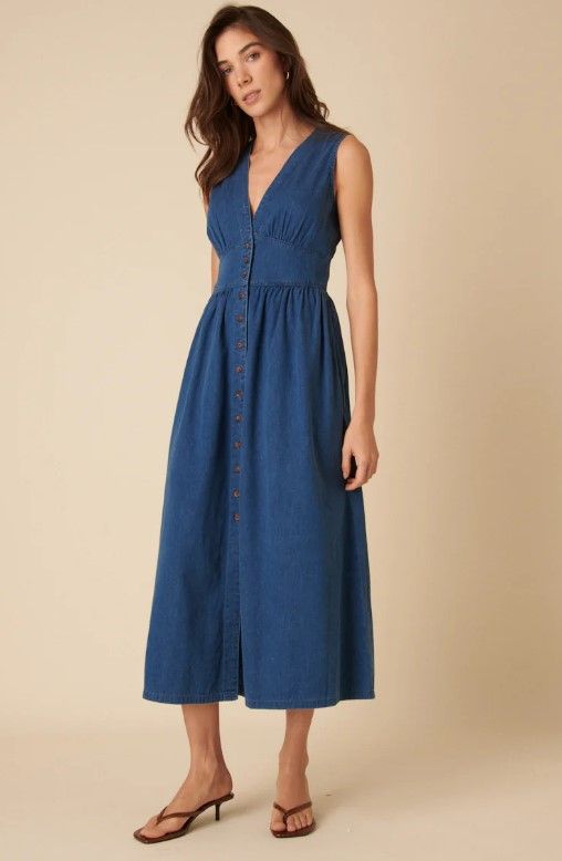 'Mid Wash Denim Button Down Sleeveless Starlight Dress', by Nobody's Child