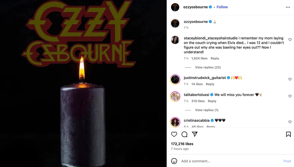 Ozzy Osbourne's Instagram page had a poignant update