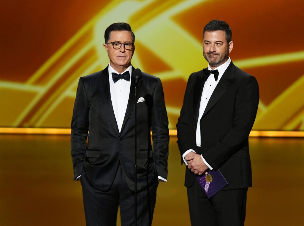 Stephen Colbert and Jimmy Kimmel at the 71st Emmy Awards