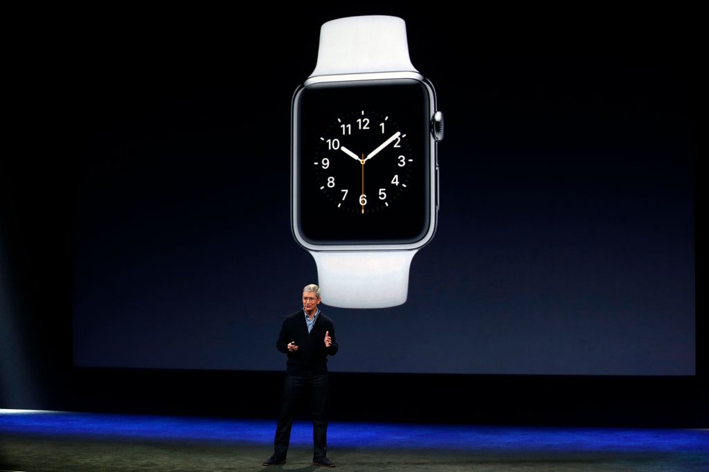 Apple CEO Tim Cook announces the Apple Watch during an Apple special event at the Yerba Buena Center for the Arts on March 9, 2015