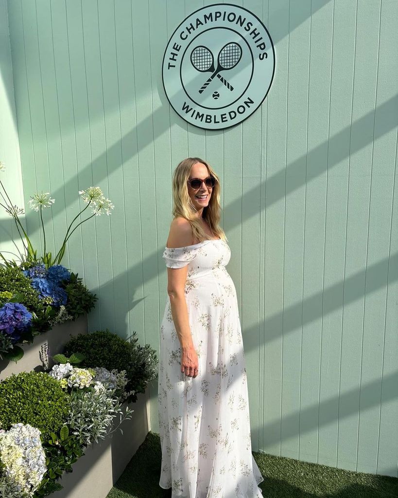 Joanne Froggatt in white dress at Wimbledon