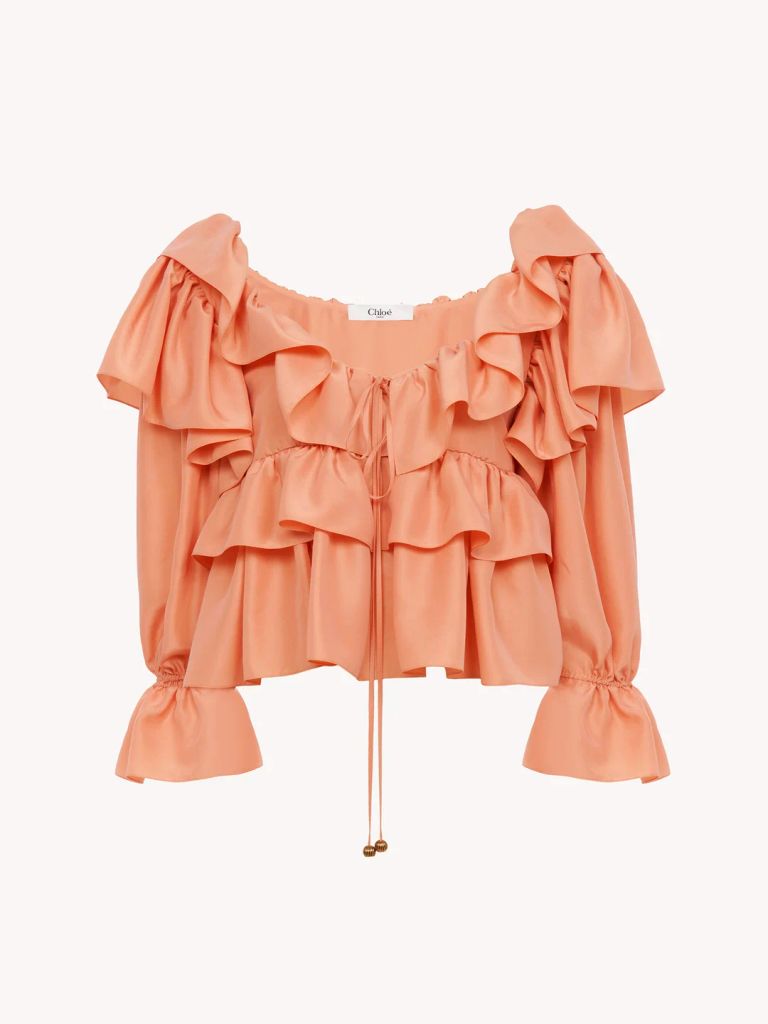 Cropped Ruffle Top in Washed Silk Poplin by chloe