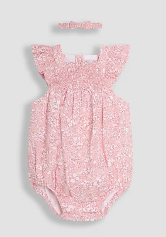 Pink Floral Smocked Bodice Romper & Headband, £12, Jojo Maman Bebe