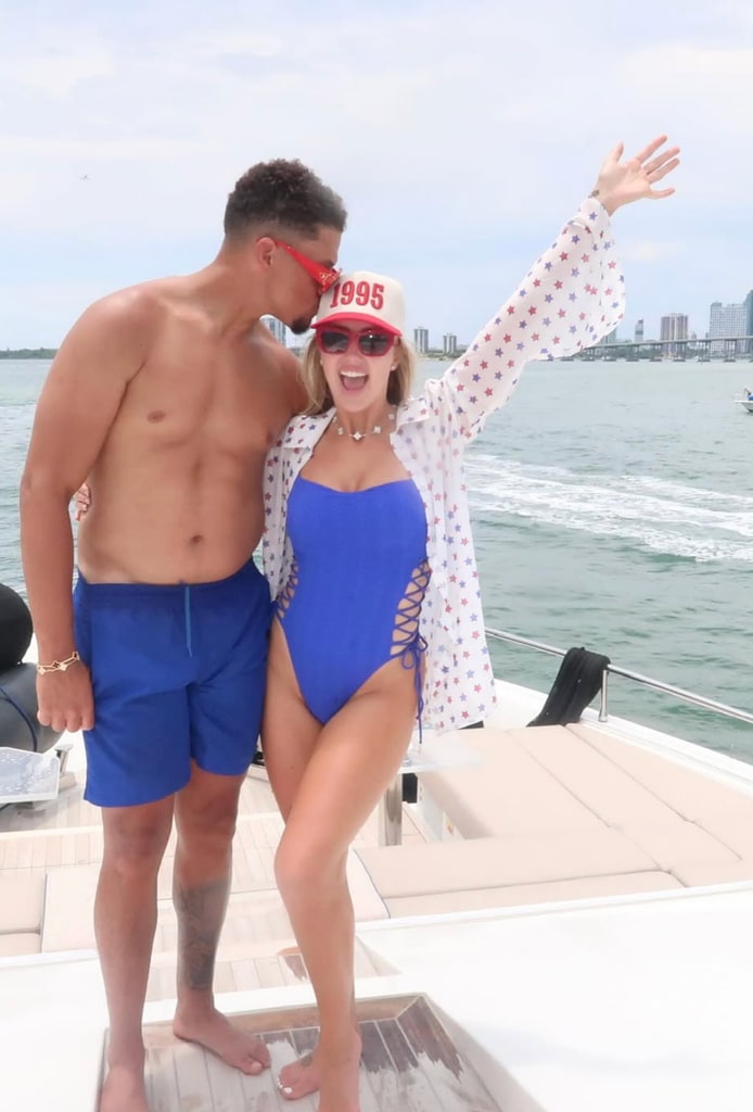 Photo shared by Brittany Mahomes featuring her husband Patrick Mahomes on a boat celebrating the Fourth of July in Miami