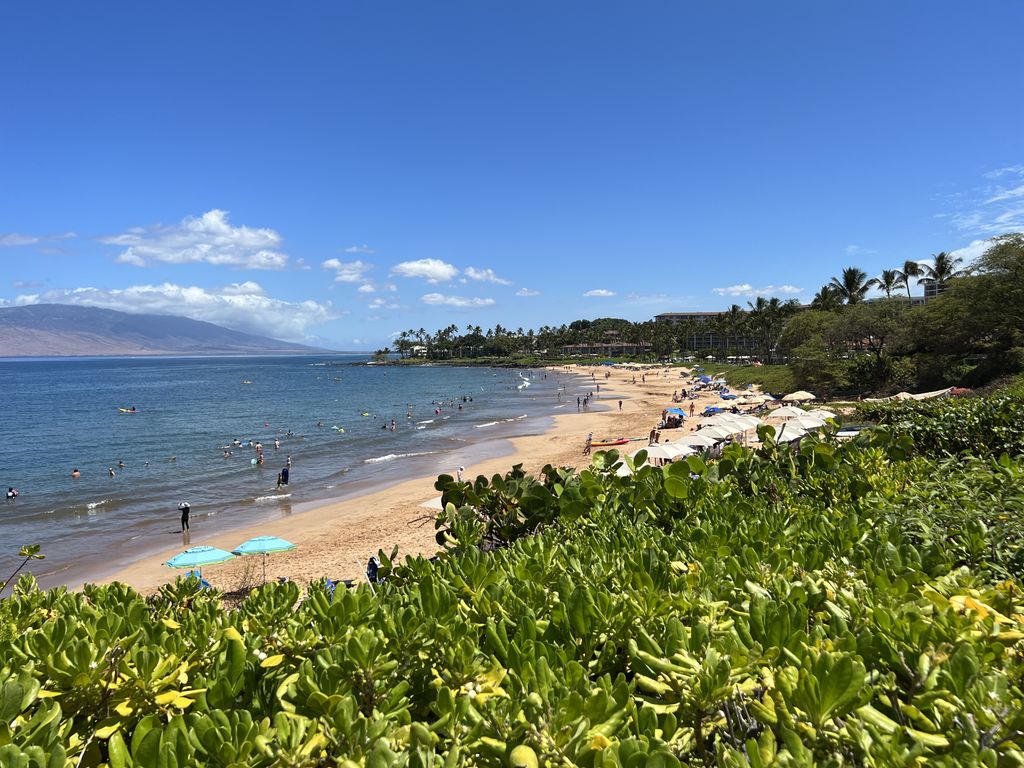 Wailea beach seen from above in Wailea, Kihei, Hawaii on the island of Maui,