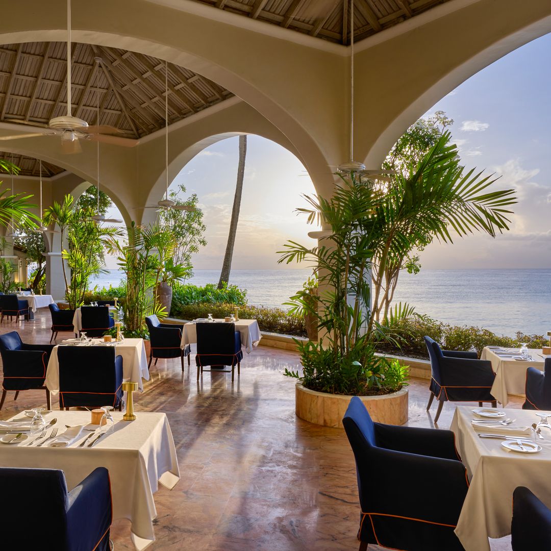Outdoor terrace of Barbados hotel