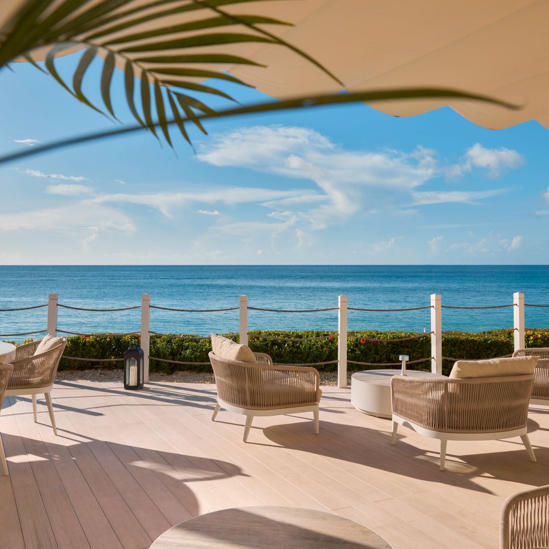 outdoor terrace at luxury hotel overlooking ocean