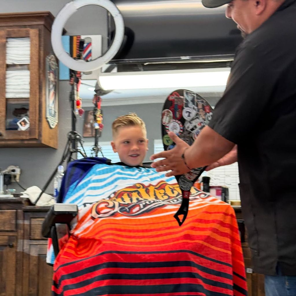 Jameson Hart photographed after a session with the barber by dad Carey Hart, shared on Instagram