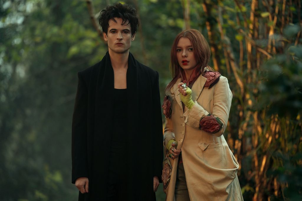 man and woman standing in woodland